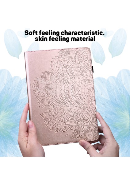 Deri Cüzdan Standı Tablet Koruyucu Kabuk ile Tavuskuşu Çiçek Desenli Baskı Huawei Matepad 10.4(2020)/(2022)/HONOR V6-Rose Gold (Yurt Dışından)