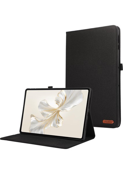 Honor Pad 9 Için Deri Kılıf Kumaş Doku Tablet Kapak Standı Kart Tutuculu-Siyah (Yurt Dışından)
