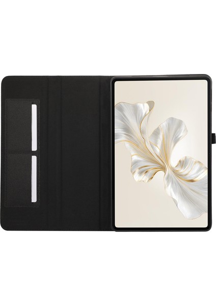 Honor Pad 9 Için Deri Kılıf Kumaş Doku Tablet Kapak Standı Kart Tutuculu-Siyah (Yurt Dışından)