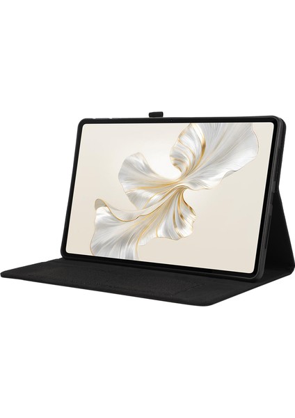 Honor Pad 9 Için Deri Kılıf Kumaş Doku Tablet Kapak Standı Kart Tutuculu-Siyah (Yurt Dışından)