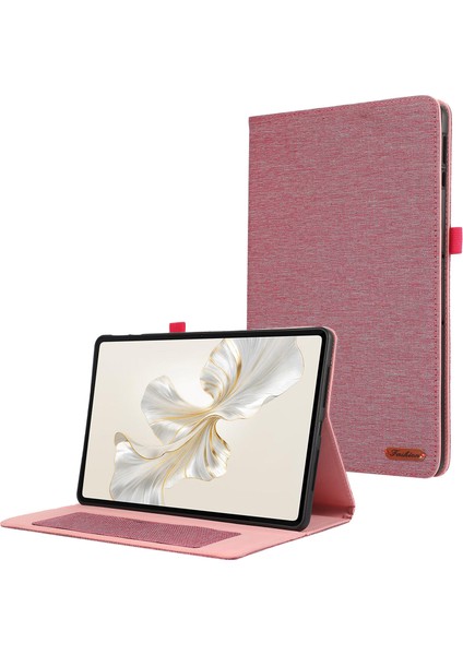 Honor Pad 9 Için Deri Kılıf Kumaş Doku Tablet Kapak Standı Kart Tutuculu-Pembe (Yurt Dışından)