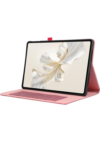 Honor Pad 9 Için Deri Kılıf Kumaş Doku Tablet Kapak Standı Kart Tutuculu-Pembe (Yurt Dışından)