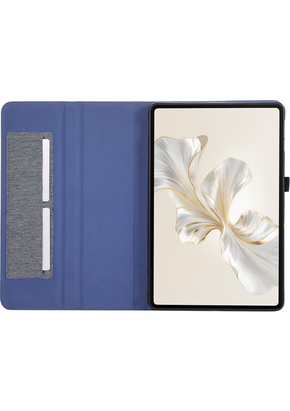 Honor Pad 9 Için Deri Kılıf Kumaş Doku Tablet Kapak Standı Kart Tutuculu-Mavi (Yurt Dışından)