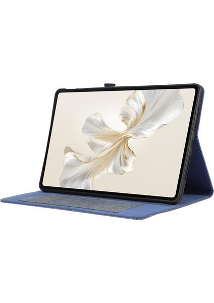 Honor Pad 9 Için Deri Kılıf Kumaş Doku Tablet Kapak Standı Kart Tutuculu-Mavi (Yurt Dışından)
