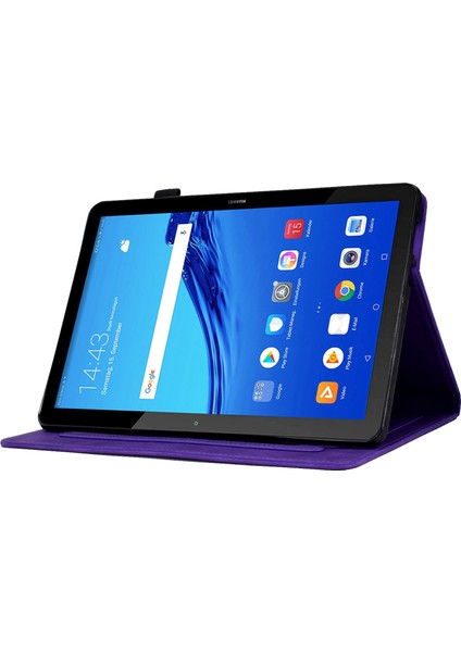 Huawei Mediapad T5 10.1 Desen Baskılı Akıllı Tablet Kılıfı Pu Deri Kart Yuvaları Folio Standı Kapak ile Kalem Tutucu-Mor (Yurt Dışından)