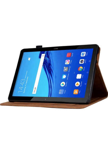 Huawei Mediapad T5 10.1 Desen Baskılı Akıllı Tablet Kılıfı Pu Deri Kart Yuvaları Folio Standı Kapak ile Kalem Tutucu-Kahverengi (Yurt Dışından)