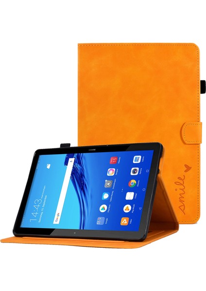 Huawei Mediapad T5 10.1 Desen Baskılı Akıllı Tablet Kılıfı Pu Deri Kart Yuvaları Folio Standı Kapak ile Kalem Tutucu-Turuncu (Yurt Dışından)