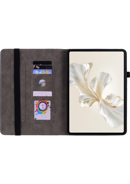 Honor Pad 9 Kılıf Kart Tutuculu Gül Çiçek Baskılı Deri Koruyucu Kapak-Kırmızı (Yurt Dışından)