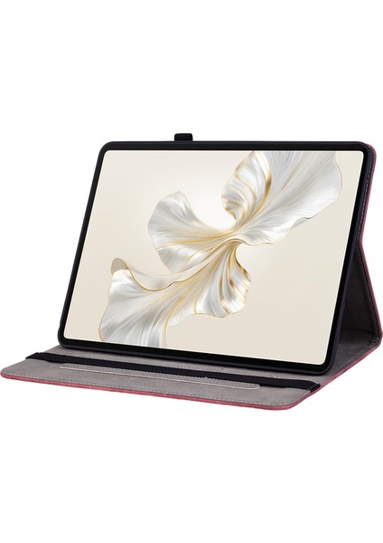 Honor Pad 9 Kılıf Kart Tutuculu Gül Çiçek Baskılı Deri Koruyucu Kapak-Kırmızı (Yurt Dışından)