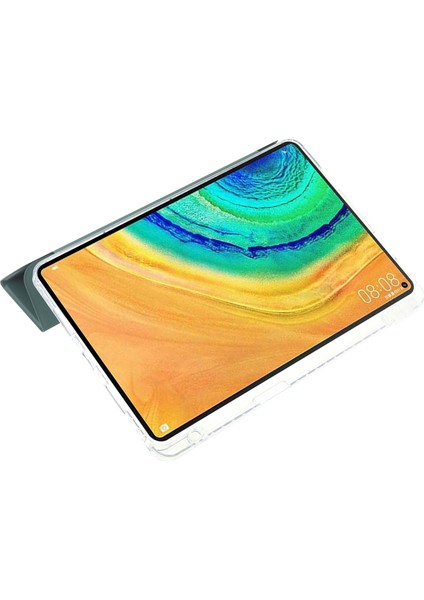 Huawei Matepad Pro 10.8(2021) Için Kılıf Üç Katlı Stand Deri+Tpu+Akrilik Şeffaf Arka Kapak-Siyahımsı Yeşil (Yurt Dışından)