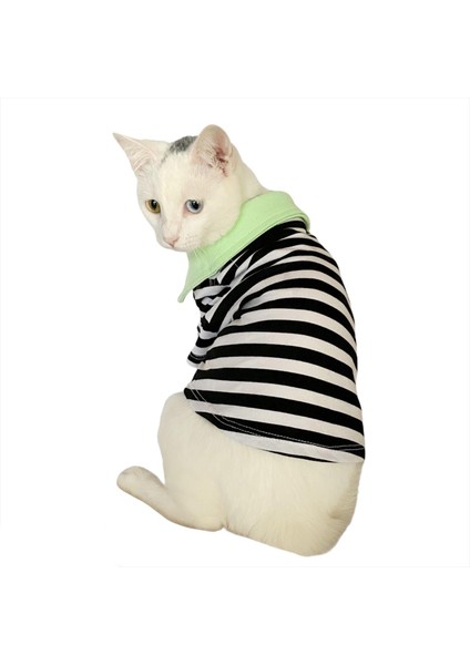 Grass Hopper Stripe Polo Yaka Tişört Kedi Kıyafeti Kedi Elbisesi