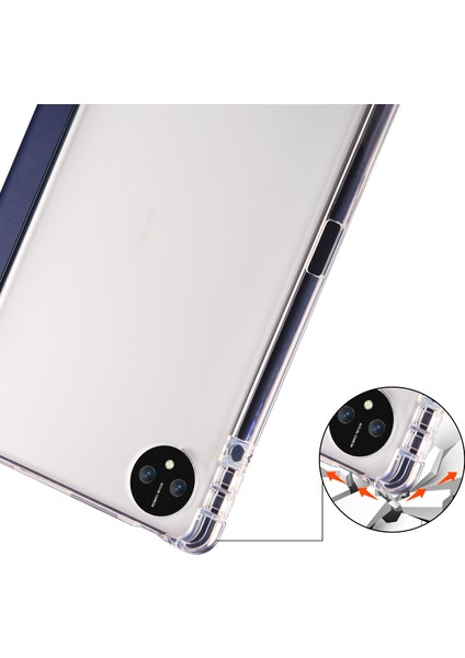 Huawei Matepad Pro 11(2024)ÜÇ Katlı Standlı Deri Kılıf Kalem Yuvalı Şeffaf Arka Kapak-Koyu Mavi (Yurt Dışından)