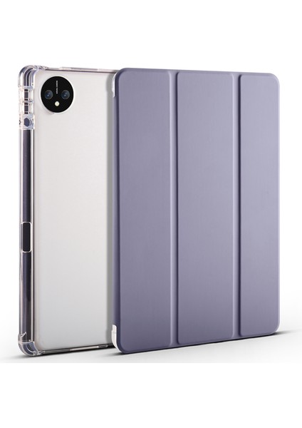 Huawei Matepad Pro 11(2024)ÜÇ Katlı Standlı Deri Kılıf Kalem Yuvalı Şeffaf Arka Kapak-Mor (Yurt Dışından)