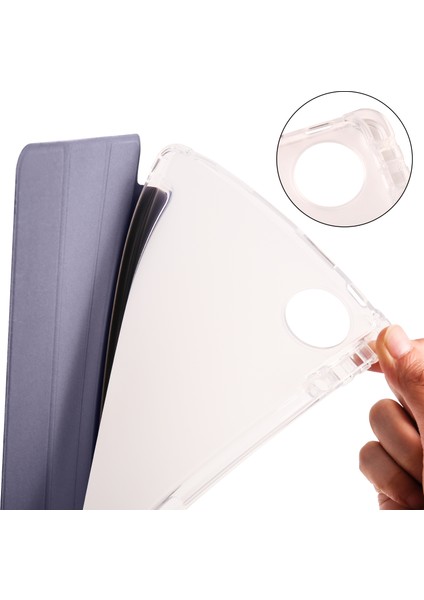 Huawei Matepad Pro 11(2024)ÜÇ Katlı Standlı Deri Kılıf Kalem Yuvalı Şeffaf Arka Kapak-Mor (Yurt Dışından)