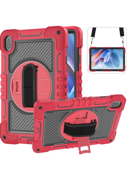 Huawei Matepad Se 11 2024 Için Tablet Kılıfı Silikon + Pc Kickstand Omuz Askısı ile Darbeye Dayanıklı Kapak-Kırmızı + Siyah (Yurt Dışından)