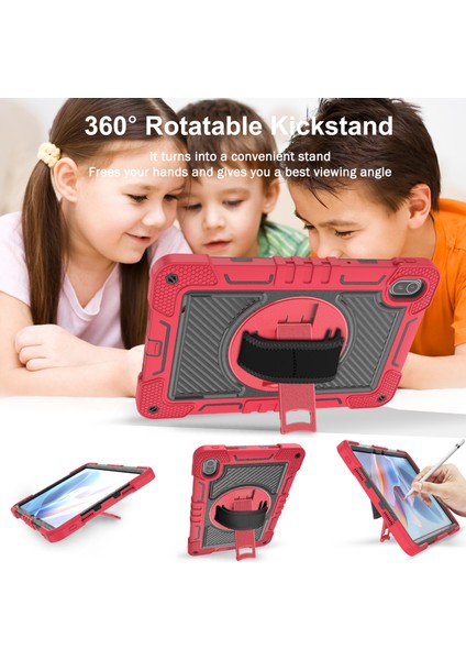 Huawei Matepad Se 11 2024 Için Tablet Kılıfı Silikon + Pc Kickstand Omuz Askısı ile Darbeye Dayanıklı Kapak-Kırmızı + Siyah (Yurt Dışından)