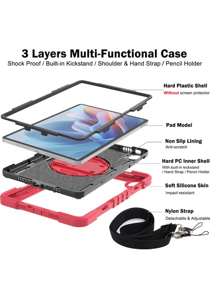 Huawei Matepad Se 11 2024 Için Tablet Kılıfı Silikon + Pc Kickstand Omuz Askısı ile Darbeye Dayanıklı Kapak-Kırmızı + Siyah (Yurt Dışından)