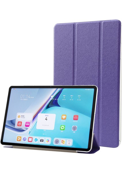 Huawei Matepad Pro 11(2022)İPEK Doku Koruyucu Kılıf Pu Deri Üç Katlı Stand Folyo Kapak-Mor (Yurt Dışından)