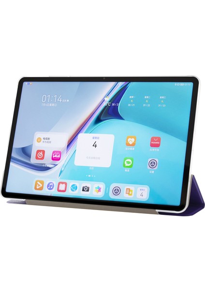 Huawei Matepad Pro 11(2022)İPEK Doku Koruyucu Kılıf Pu Deri Üç Katlı Stand Folyo Kapak-Mor (Yurt Dışından)