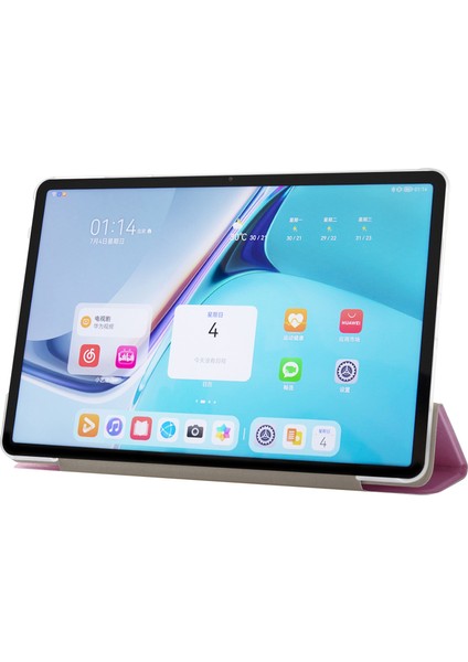 Huawei Matepad Pro 11(2022)İPEK Doku Koruyucu Kılıf Pu Deri Üç Katlı Stand Folyo Kapak-Pembe (Yurt Dışından)