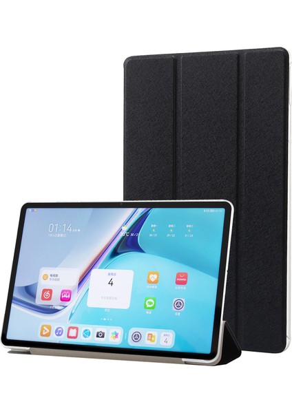 Huawei Matepad Pro 11(2022)İPEK Doku Koruyucu Kılıf Pu Deri Üç Katlı Stand Folyo Kapak-Siyah (Yurt Dışından)