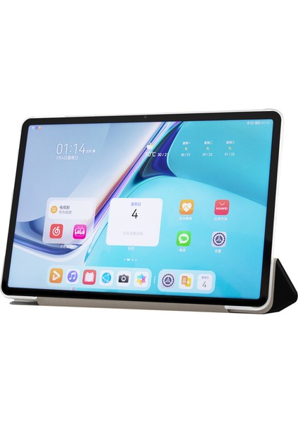 Huawei Matepad Pro 11(2022)İPEK Doku Koruyucu Kılıf Pu Deri Üç Katlı Stand Folyo Kapak-Siyah (Yurt Dışından)