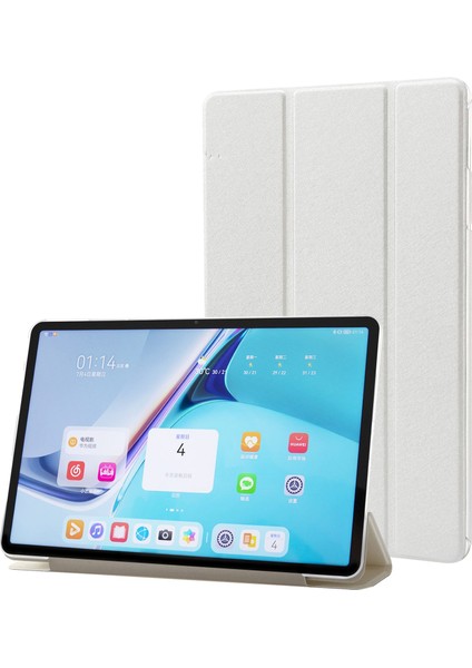 Huawei Matepad Pro 11(2022)İPEK Doku Koruyucu Kılıf Pu Deri Üç Katlı Stand Folyosu Kapak-Beyaz (Yurt Dışından)