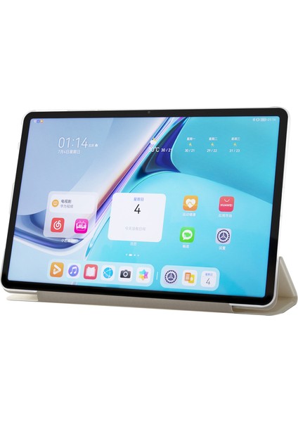 Huawei Matepad Pro 11(2022)İPEK Doku Koruyucu Kılıf Pu Deri Üç Katlı Stand Folyosu Kapak-Beyaz (Yurt Dışından)