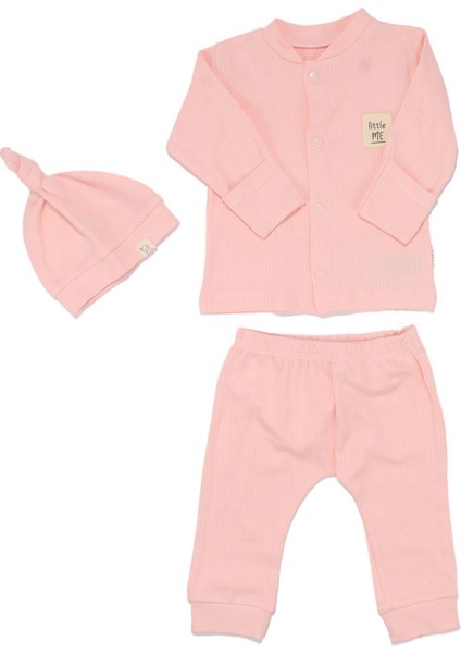 Unisex Pembe Fitilli Düğümlü Bereli Little Me Kendinden Eldivenli 3'lü Takım