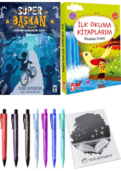 İlk Okuma Kitaplarım 10 Kitap ve Süper Başkan Zamanı Durduran Saat 2li Set