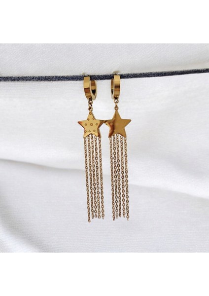 Gold Baskılı Yıldız Sallantılı Çelik Küpe LLAKP50114