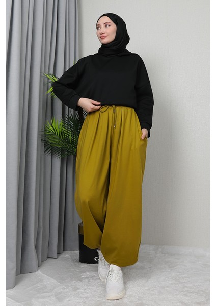 Pileli Jagger Pantolon Yağ Yeşi