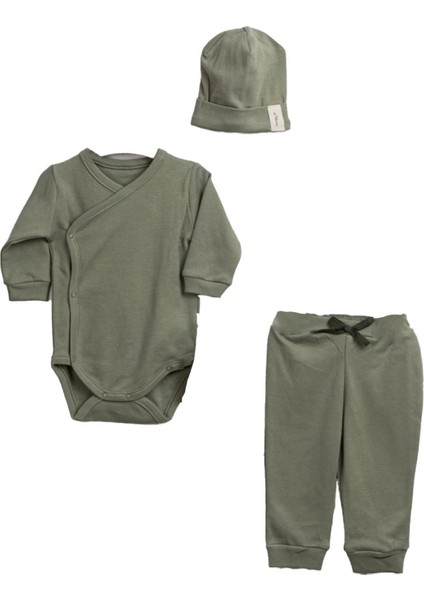 Unisex Su Yeşili Zıbınlı Bereli 3'lü Takım