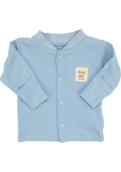 Unisex Mavi Fitilli Düğümlü Bereli Little Me Kendinden Eldivenli 3'lü Takım