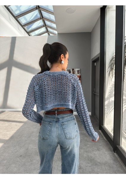 Indigo Perforated Triko Kazak