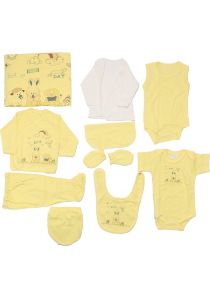 Unisex Sarı Best Friends Tavşan Desenli 10 Parça Hastane Çıkış Seti