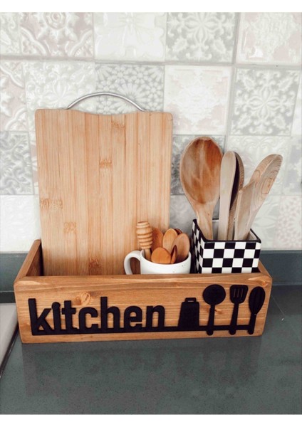 Ahşap Mutfak Düzenleyici Ahşap Kutu Mutfak Dekorasyon 35X12