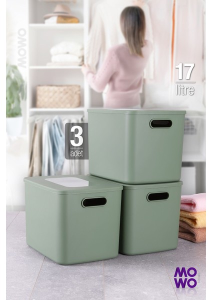 Retro Box Yeşil Renk 17 Lt Çok Amaçlı Düzenleyici Kapaklı Kutu, Saklama Kutusu, Organizer, Storage