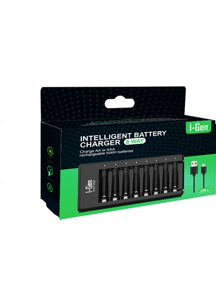 I-Gen G890 8'li Pil Şarj Aleti + 8 Adet AAA 900 mAh Şarj Edilebilir AAA İnce Şarjlı Kalem Pilli Set 1.2V Ni-MH