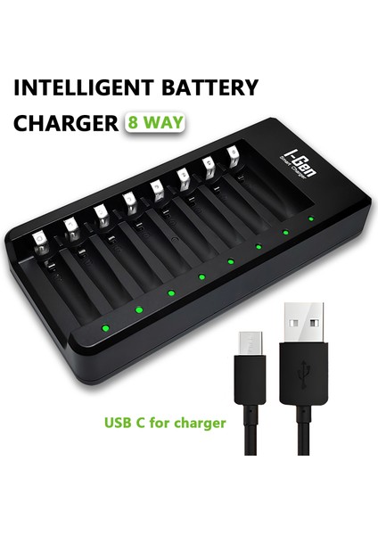 I-Gen G890 8'li Pil Şarj Aleti + 8 Adet AAA 900 mAh Şarj Edilebilir AAA İnce Şarjlı Kalem Pilli Set 1.2V Ni-MH