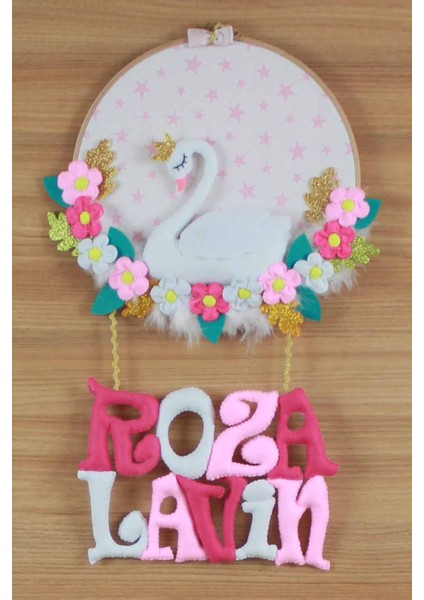 Roza Lavin Isimli Kuğu Kız Bebek Odası Kapı Süsü