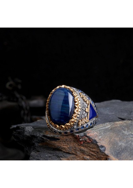 Üçgen Mineli Doğaltaşlı 925 Ayar Erkek Gümüş Yüzük