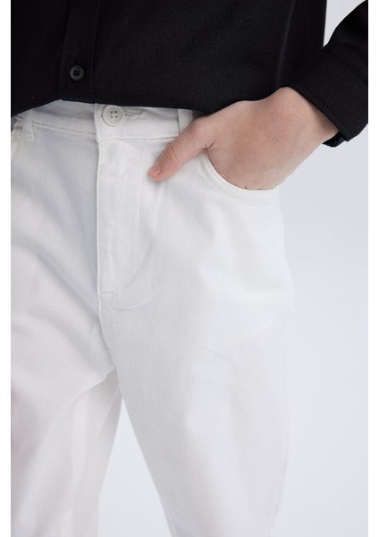 Erkek Çocuk Düz Paça Beyaz Gabardin Basic Düz Pantolon X4224A624SM