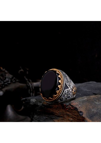 Şans Yonca Işlemeli Mineli 925 Ayar Erkek Gümüş Yüzük