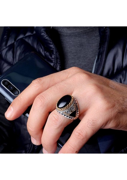 Üçgen Mineli Doğaltaşlı 925 Ayar Erkek Gümüş Yüzük fiyatları