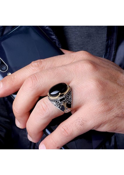 Mineli Mikro Taş Işlemeli 925 Ayar Erkek Gümüş Yüzük fiyatları