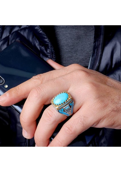 Kalkan Modelli Mineli 925 Ayar Erkek Gümüş Yüzük fiyatları