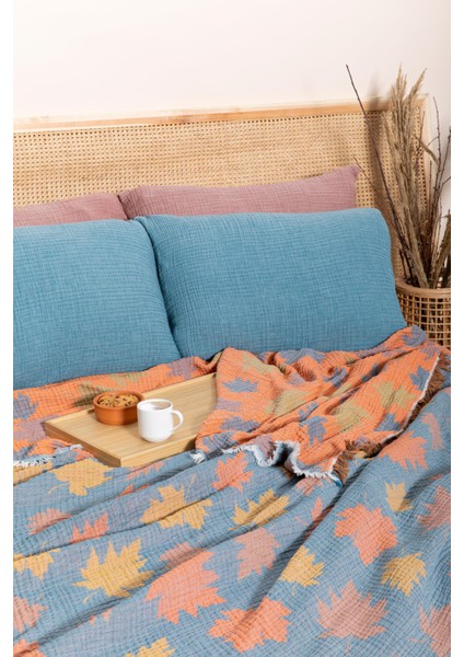 MylasaHome Çift Kişilik 4 Katlı Müslin Çınar Yaprağı Desenli Yatak Örtüsü 240 x 260 cm fiyatları