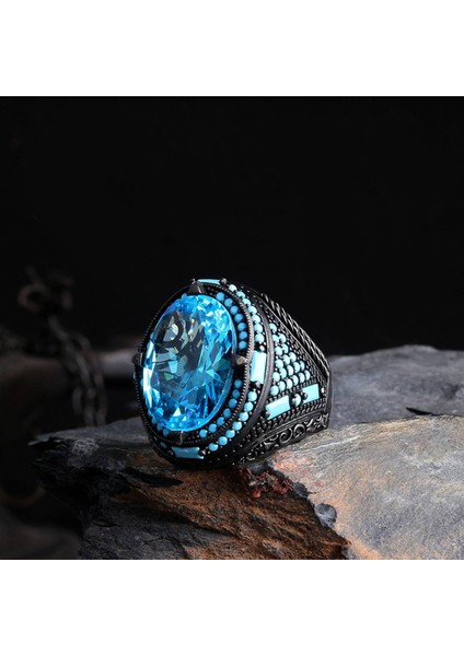 Oval Zirkon Taşlı 925 Ayar Erkek Gümüş Yüzük
