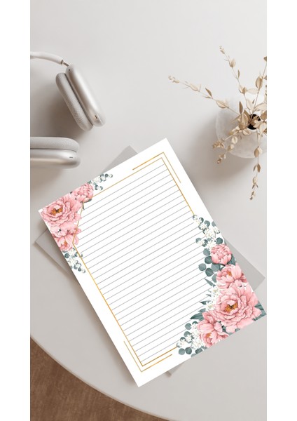 20 Adet 20x28 cm Boyutunda Çiçekli Mektup Kağıdı/not Kağıdı (Model 16)